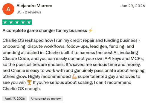 Trustpilot review from Alejandro Marrero, Captain Credit LLC